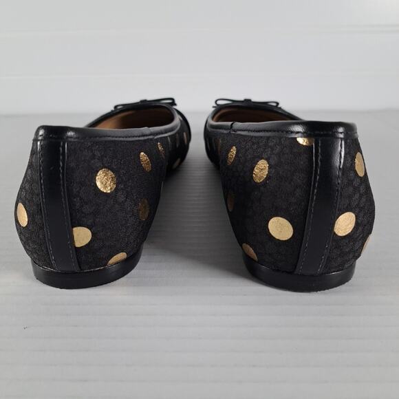 Talbots Blair Cap Toe Ballet Flats Womens 7.5 Black Gold Foil Dot Jacquard Shoes - Picture 8 of 14